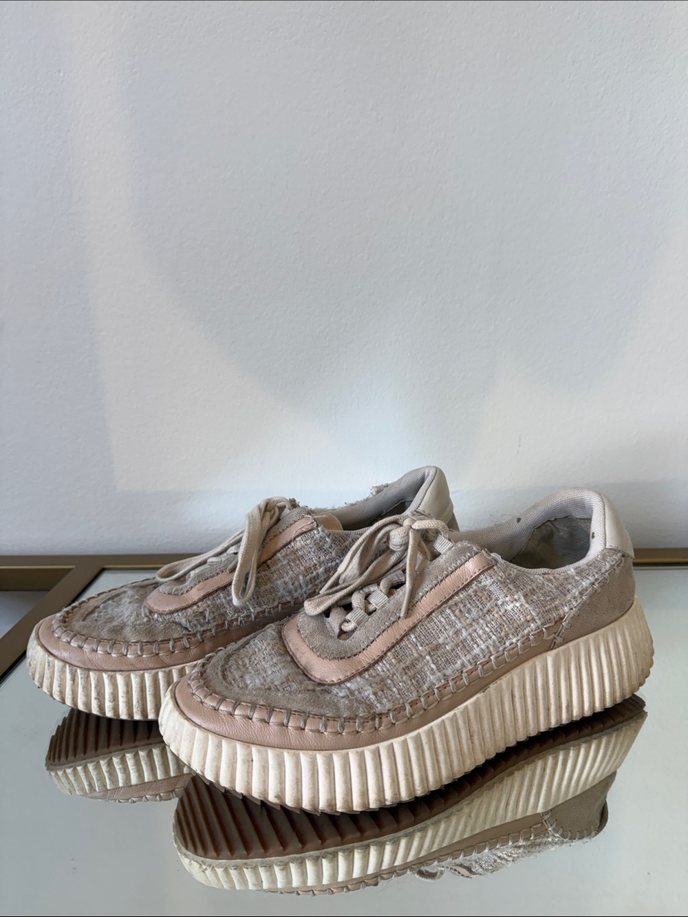 Dolce Vita Beige and Taupe Platform Lace-Up Sneakers